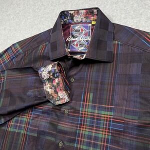 Robert Graham Shirt Mens Medium Multicolor Plaid Classic Fit Button Long Sleeve‎